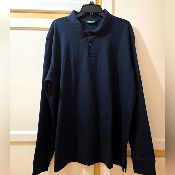 ORVIS Navy Blue Long-Sleeved Men's Polo Shirt - Picture 1 of 11